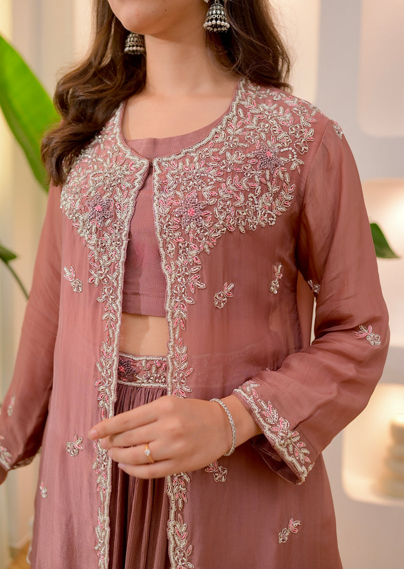 Onion Pink Handwork Chinnon Festive Sharara Set