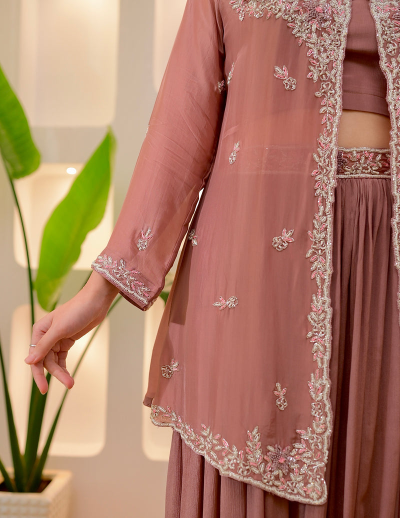 Onion Pink Handwork Chinnon Festive Sharara Set