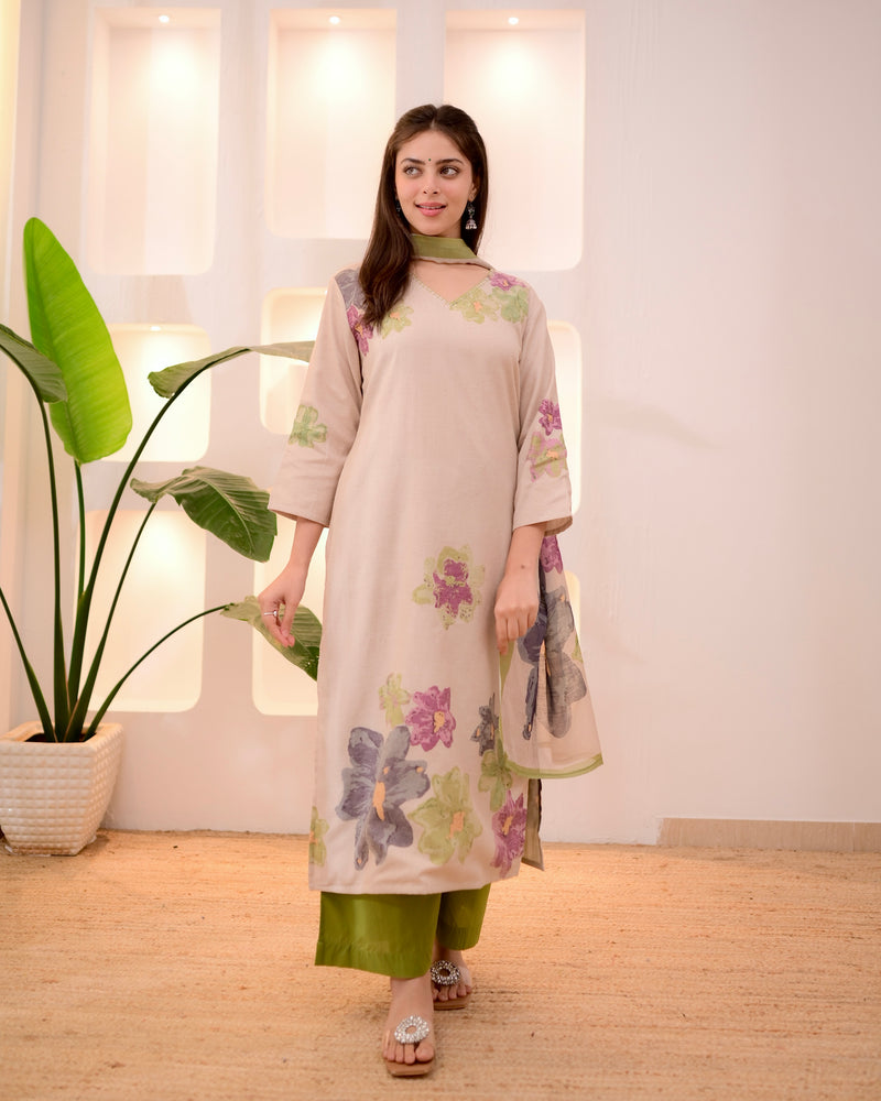 Ivory Green Pastel Garden Linen Suit