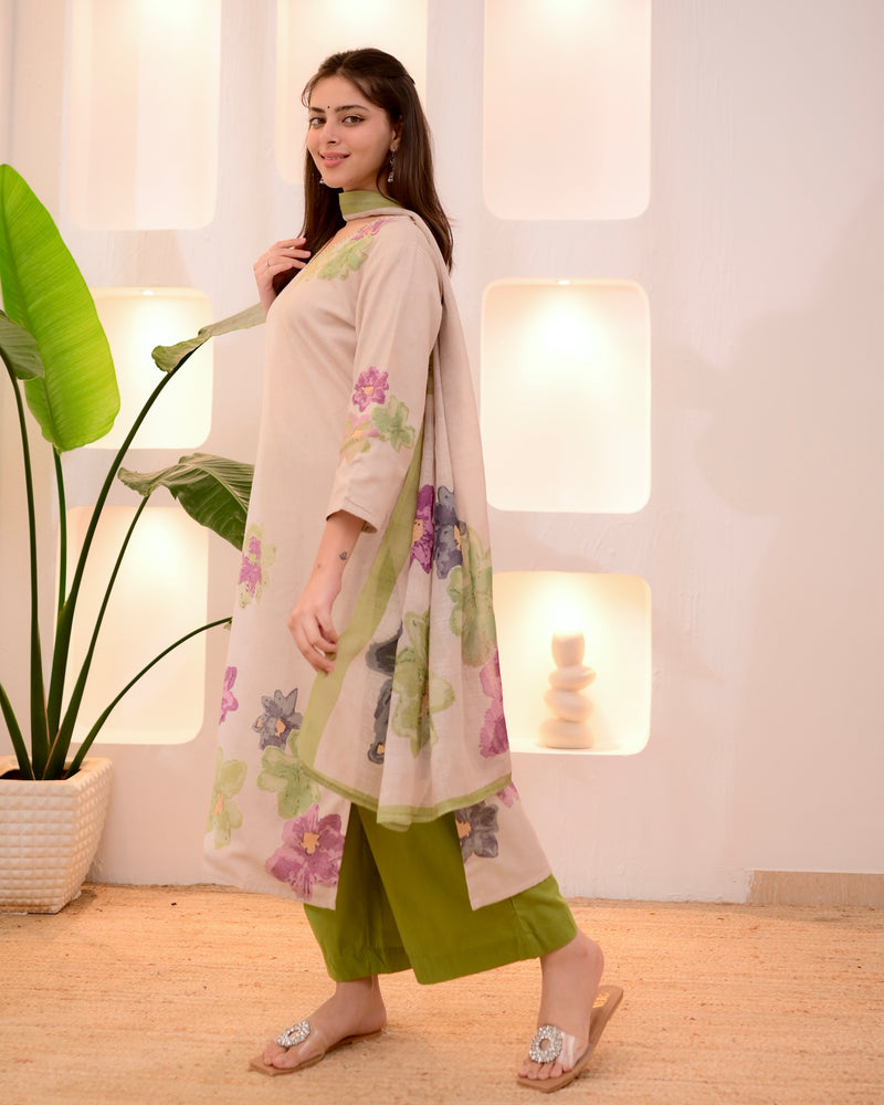 Ivory Green Pastel Garden Linen Suit