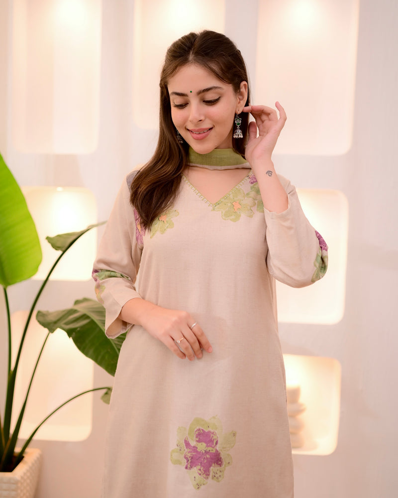 Ivory Green Pastel Garden Linen Suit
