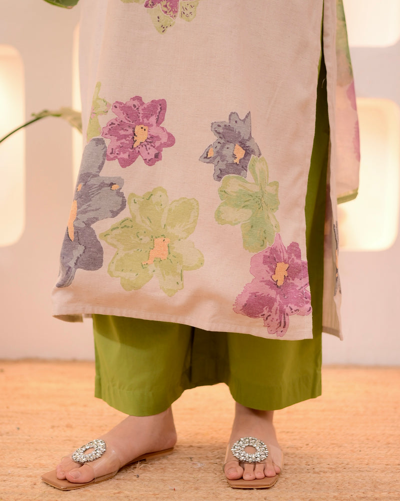 Ivory Green Pastel Garden Linen Suit