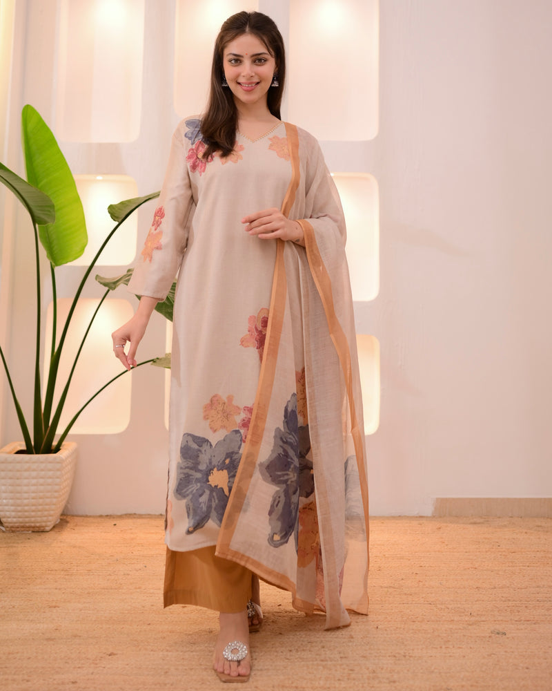 Ivory Mustard Pastel Garden Linen Suit