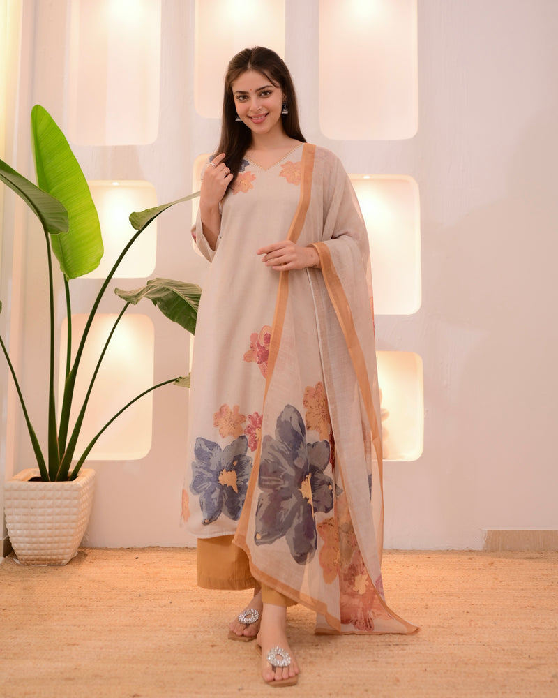 Ivory Mustard Pastel Garden Linen Suit