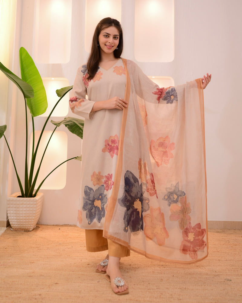 Ivory Mustard Pastel Garden Linen Suit