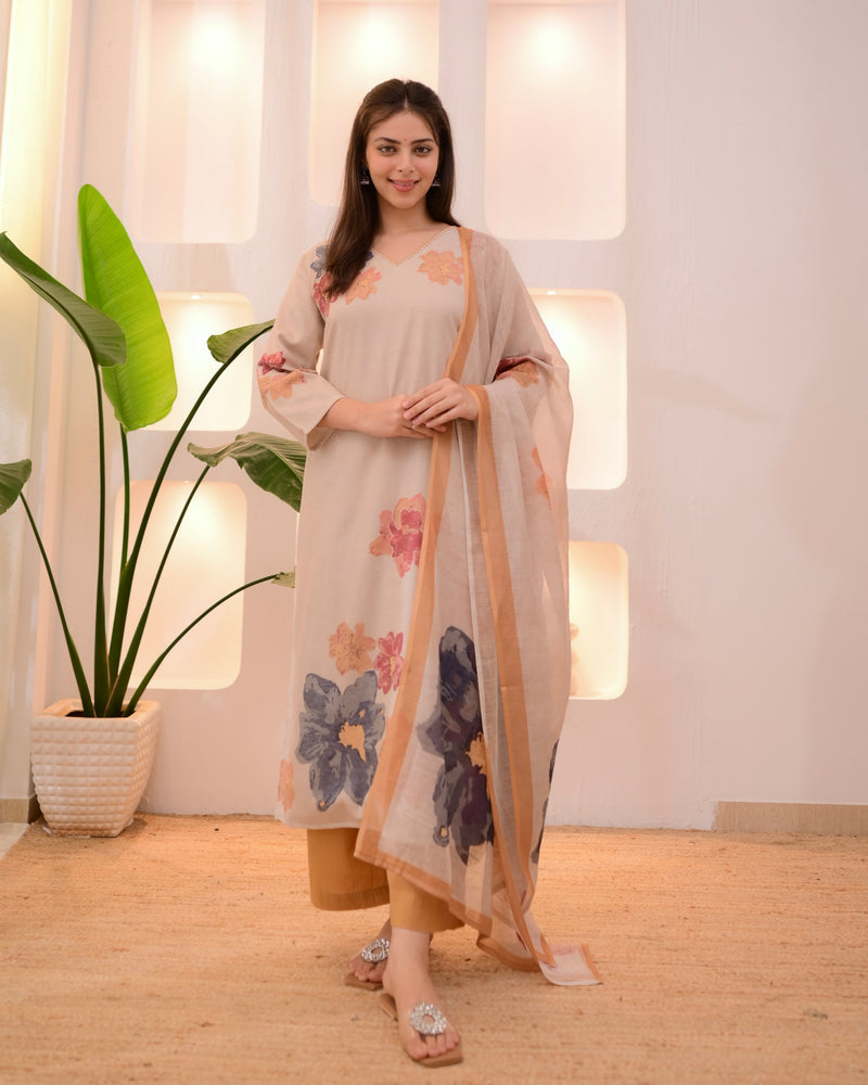 Ivory Mustard Pastel Garden Linen Suit