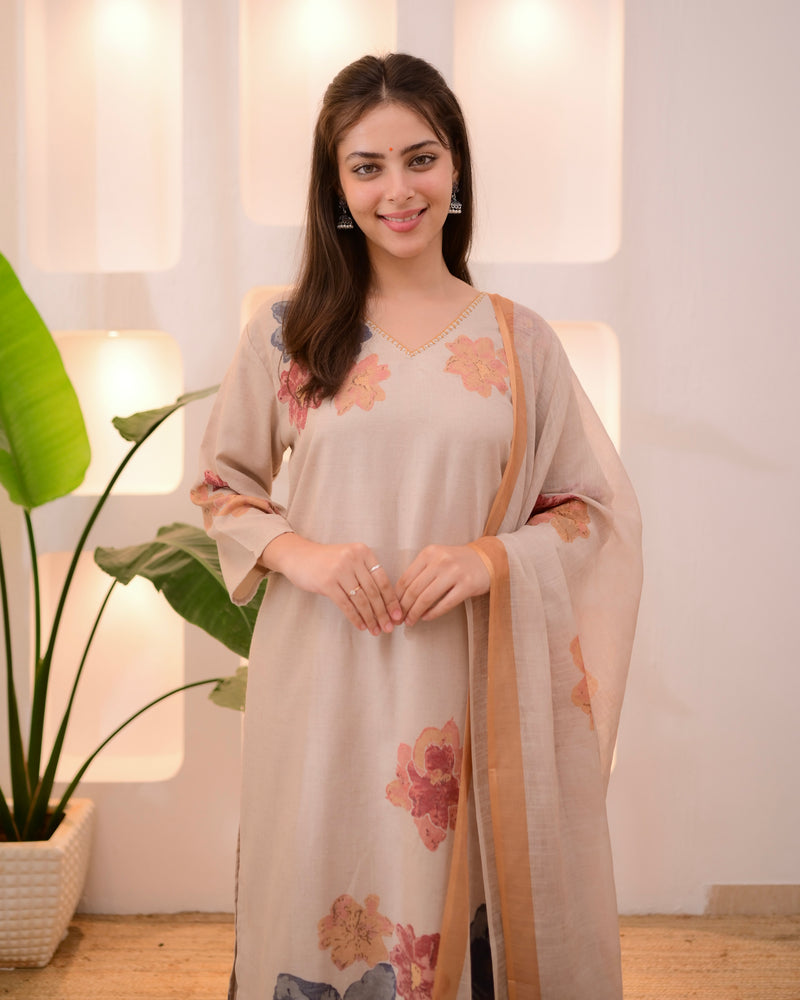 Ivory Mustard Pastel Garden Linen Suit