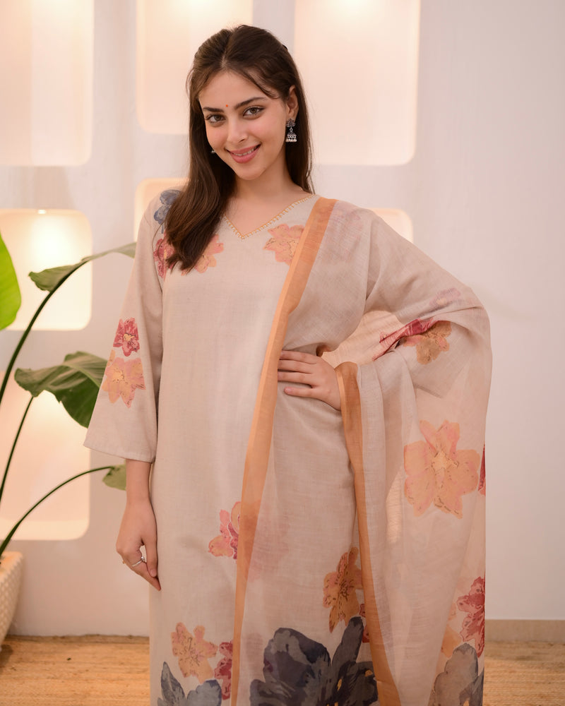 Ivory Mustard Pastel Garden Linen Suit