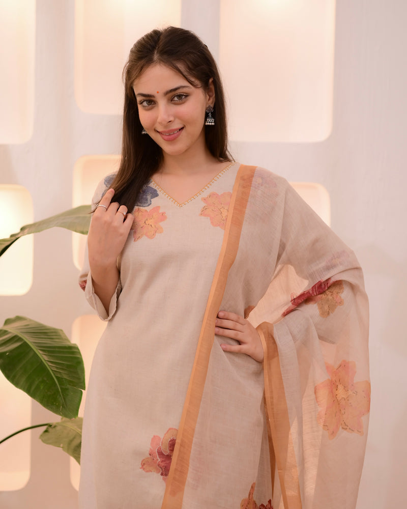Ivory Mustard Pastel Garden Linen Suit