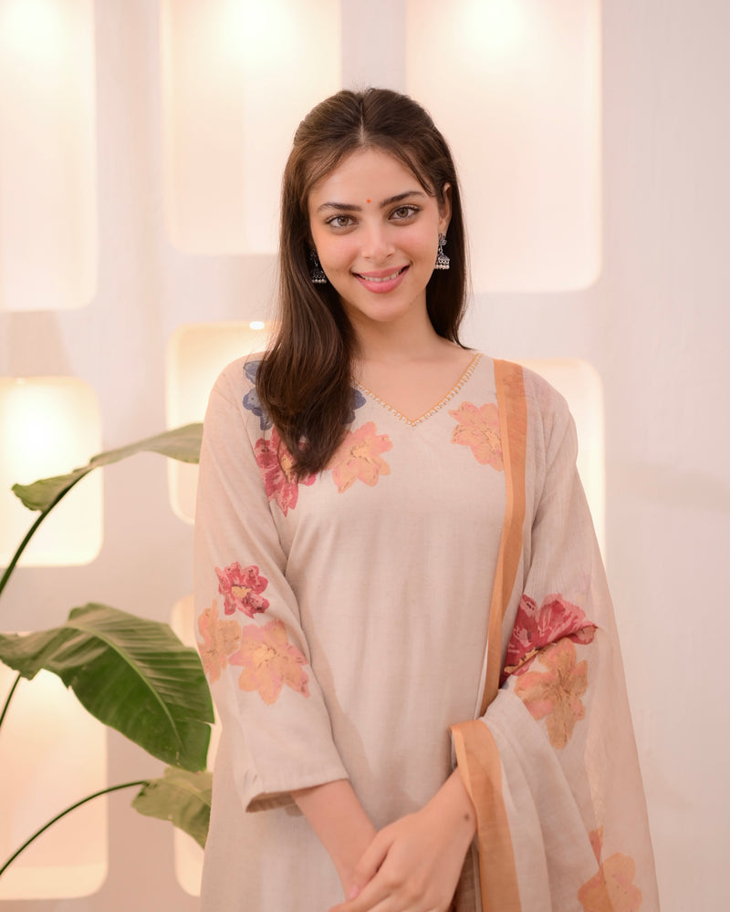 Ivory Mustard Pastel Garden Linen Suit