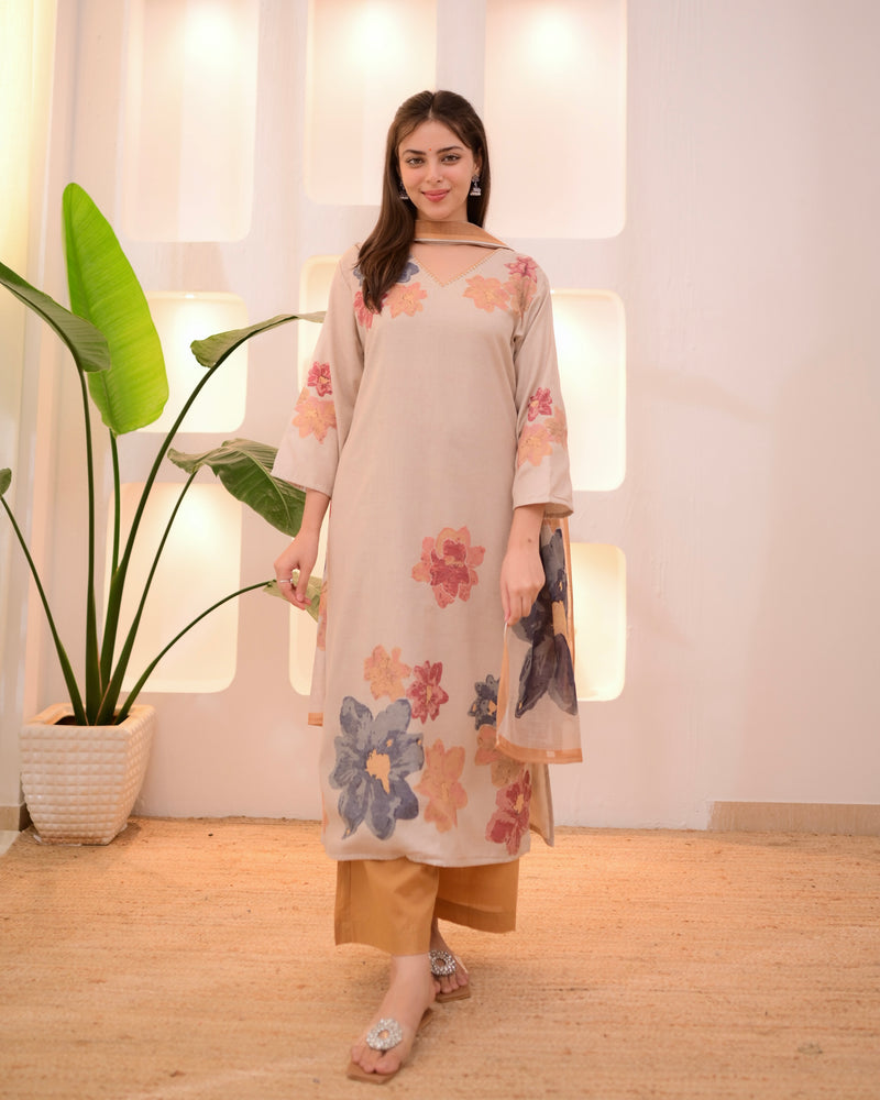Ivory Mustard Pastel Garden Linen Suit