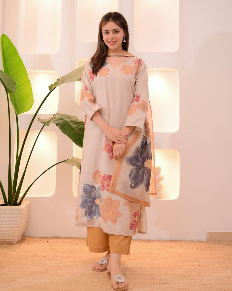 Ivory Mustard Pastel Garden Linen Suit