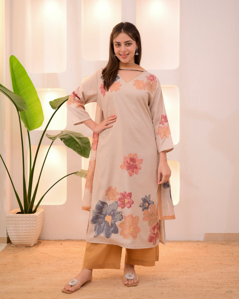 Ivory Mustard Pastel Garden Linen Suit