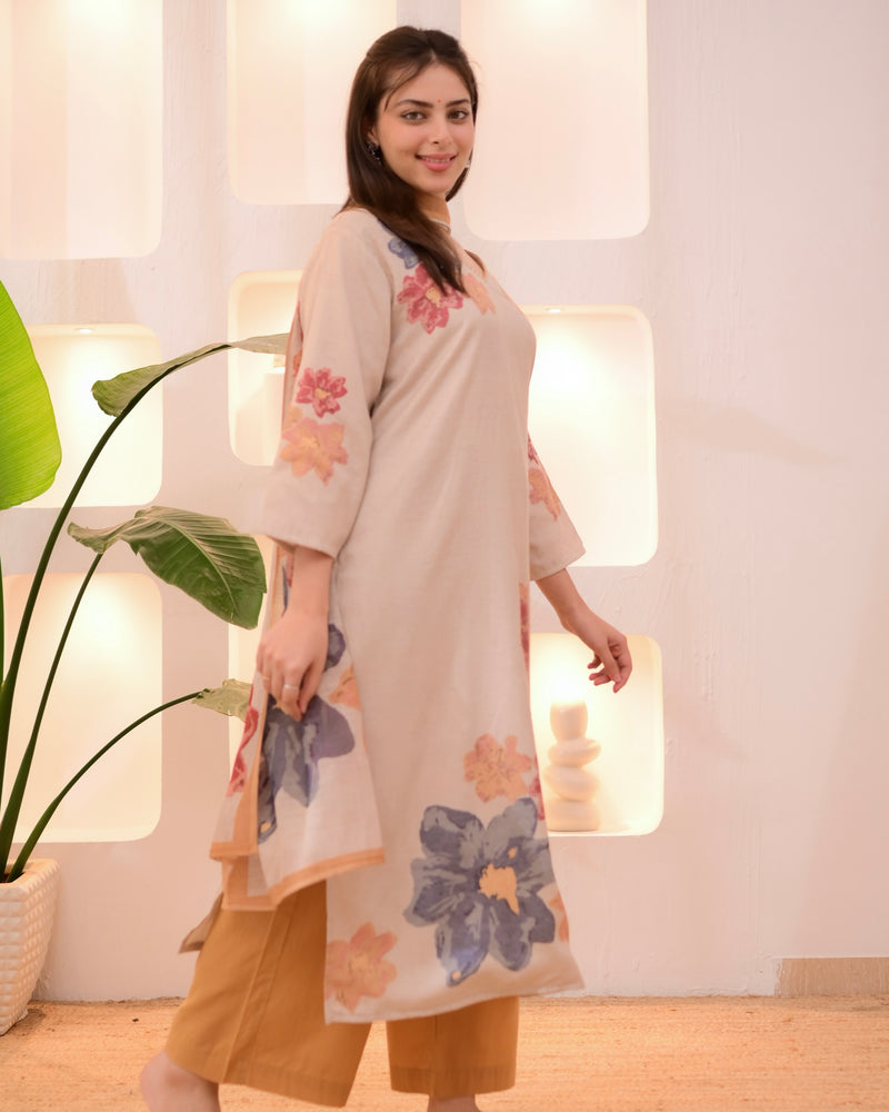 Ivory Mustard Pastel Garden Linen Suit