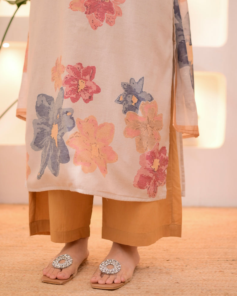Ivory Mustard Pastel Garden Linen Suit