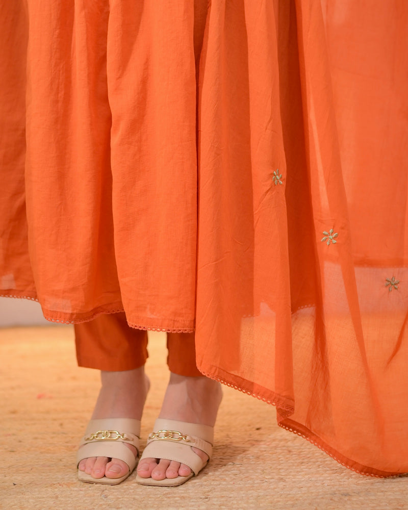 Coral Butterfly Threadwork A Line Mul Cotton Suit
