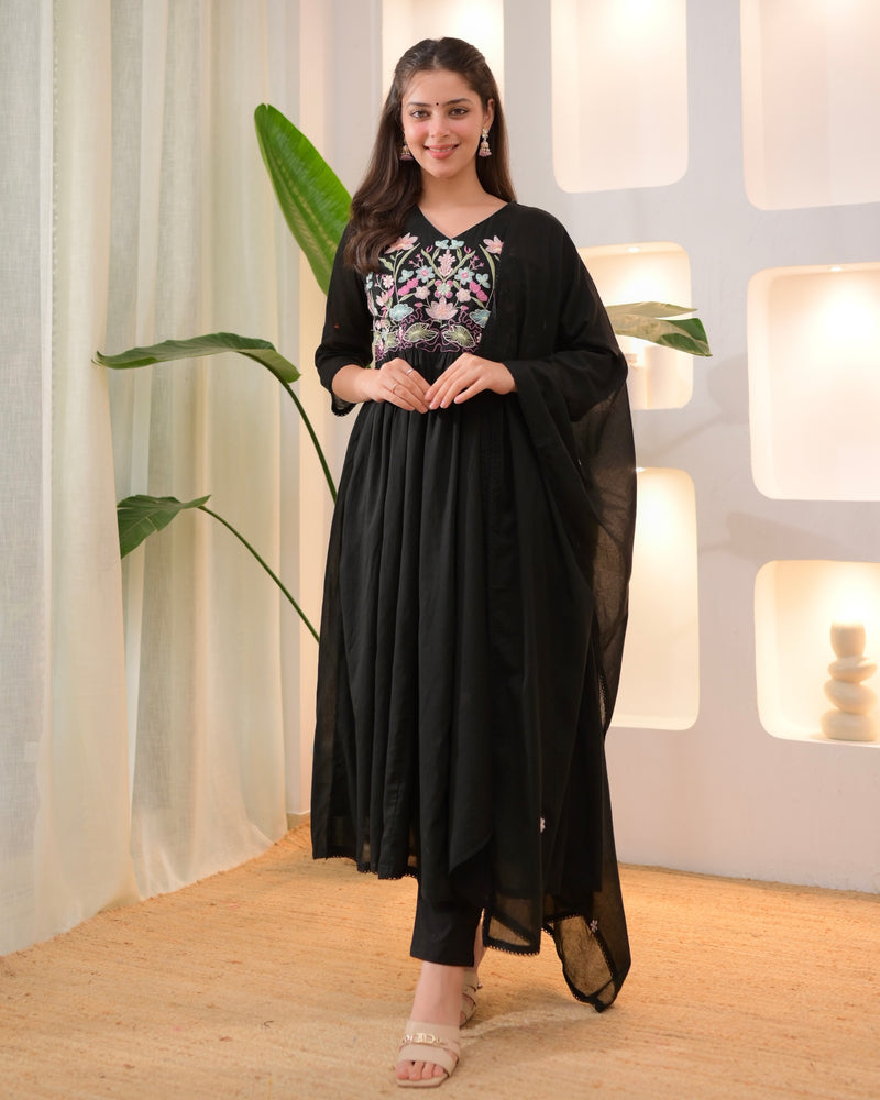 Black Lotus Threadwork A Line Mul Cotton Suit