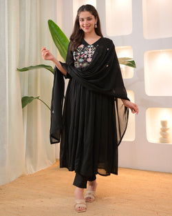 Black Lotus Threadwork A Line Mul Cotton Suit