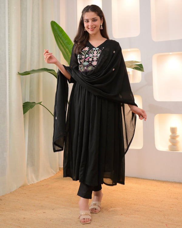 Black Lotus Threadwork A Line Mul Cotton Suit