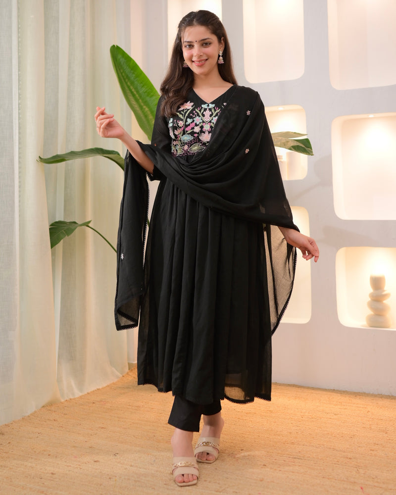 Black Lotus Threadwork A Line Mul Cotton Suit