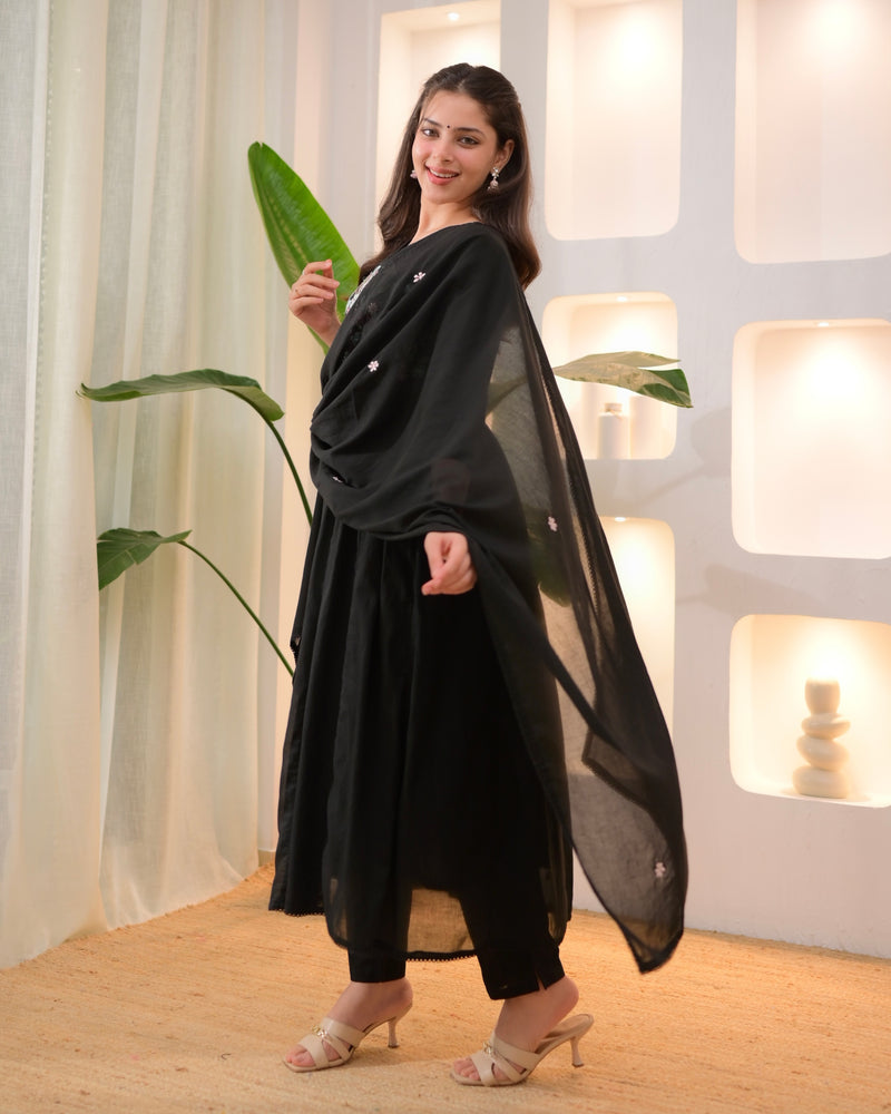Black Lotus Threadwork A Line Mul Cotton Suit