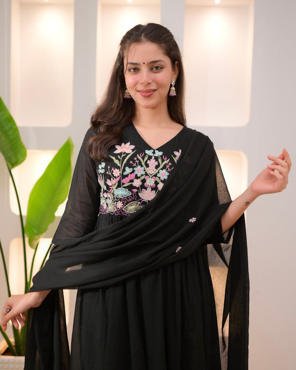 Black Lotus Threadwork A Line Mul Cotton Suit