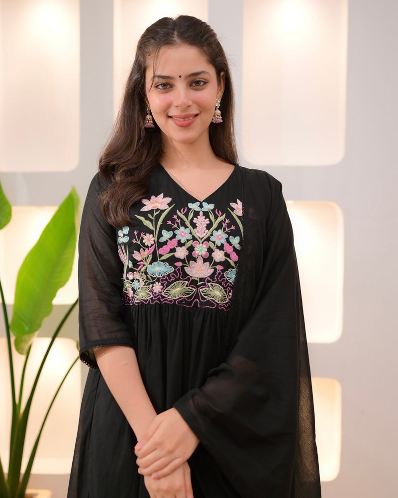 Black Lotus Threadwork A Line Mul Cotton Suit