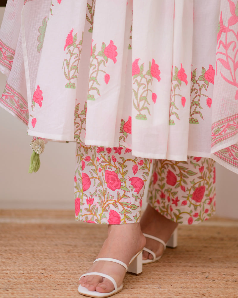 Pink Handblock Printed Premium Cotton Anarkali