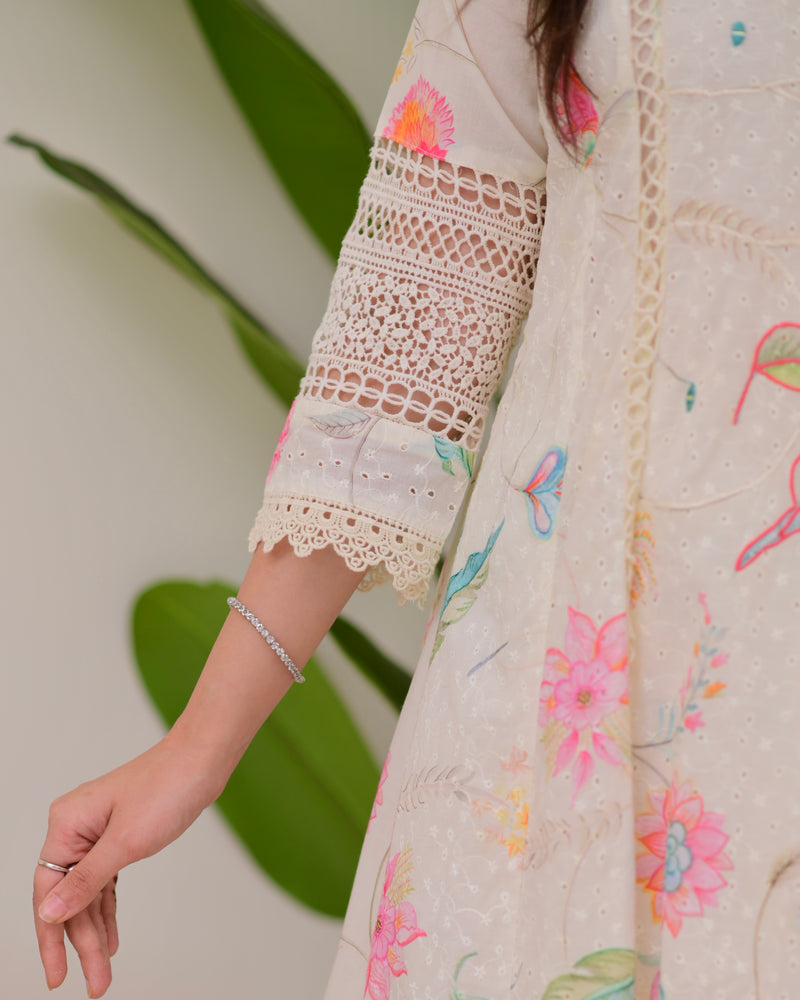 Pearl Blossom Pakistani Schiffli Floral A Line Suit