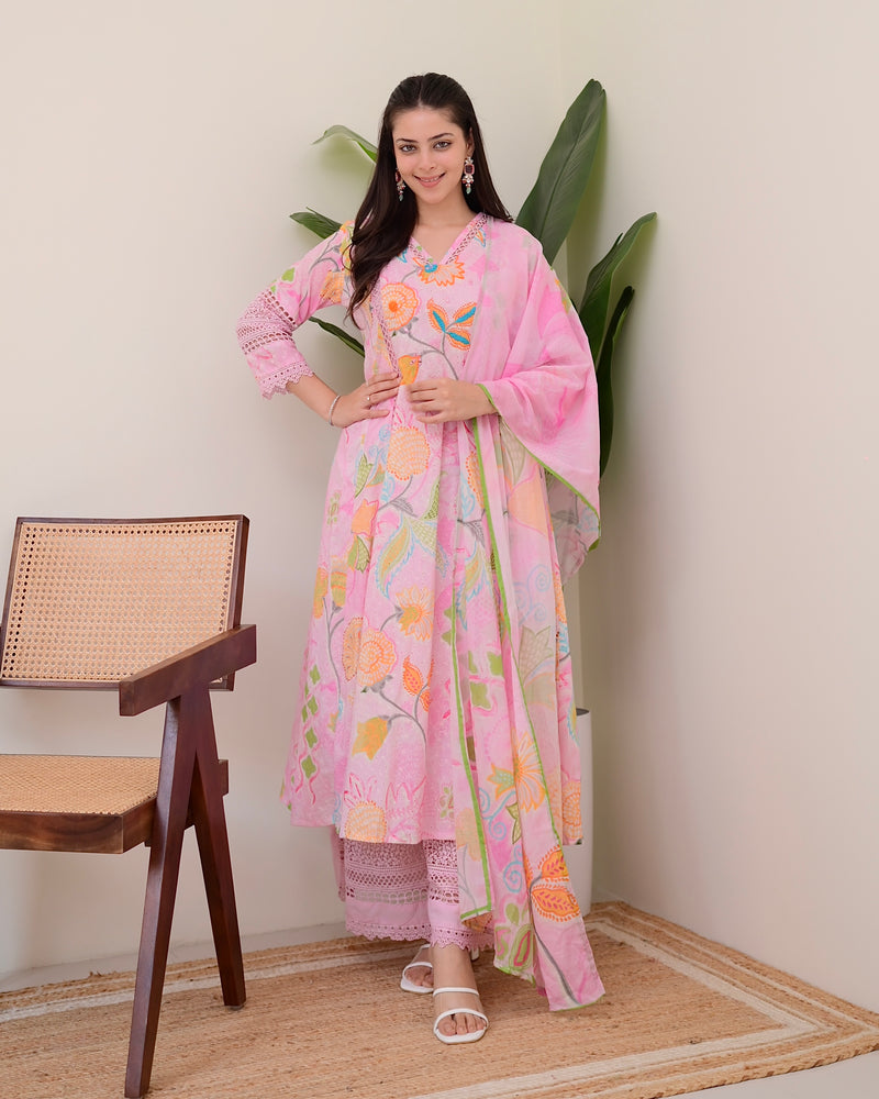 Gulbahar Pakistani Schiffli Floral A Line Suit