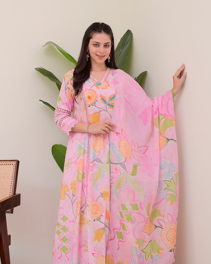 Gulbahar Pakistani Schiffli Floral A Line Suit