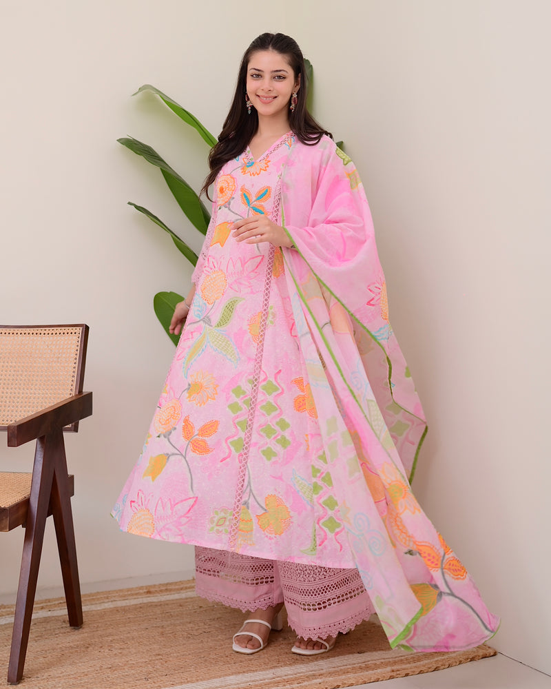 Gulbahar Pakistani Schiffli Floral A Line Suit