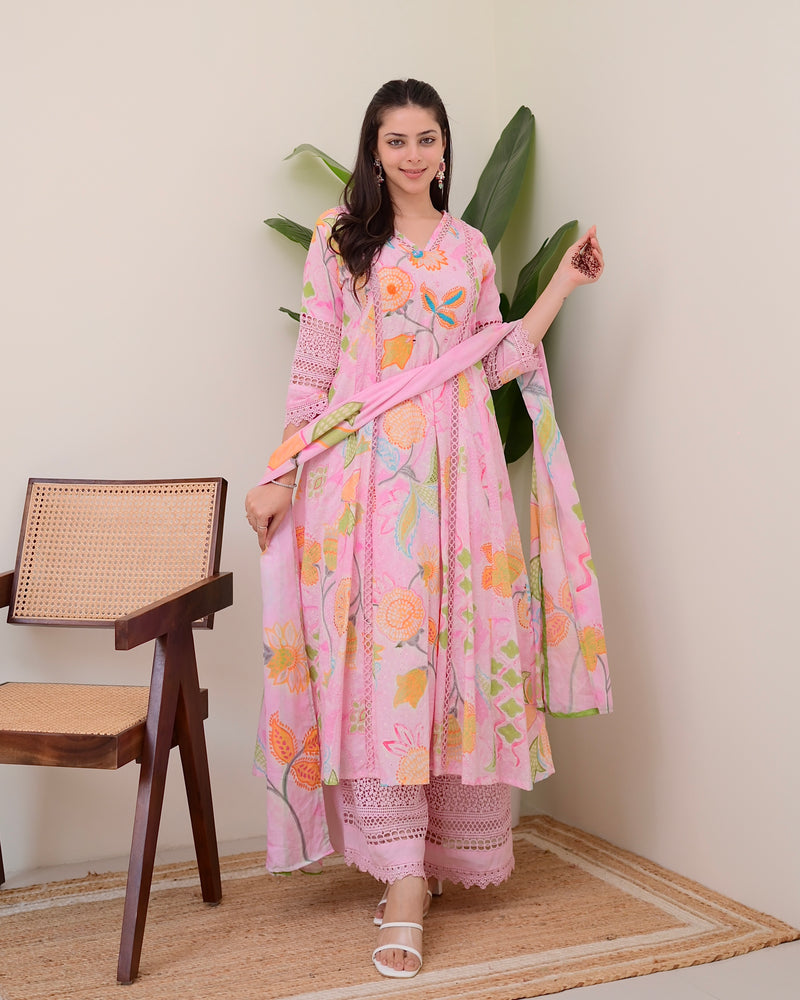 Gulbahar Pakistani Schiffli Floral A Line Suit