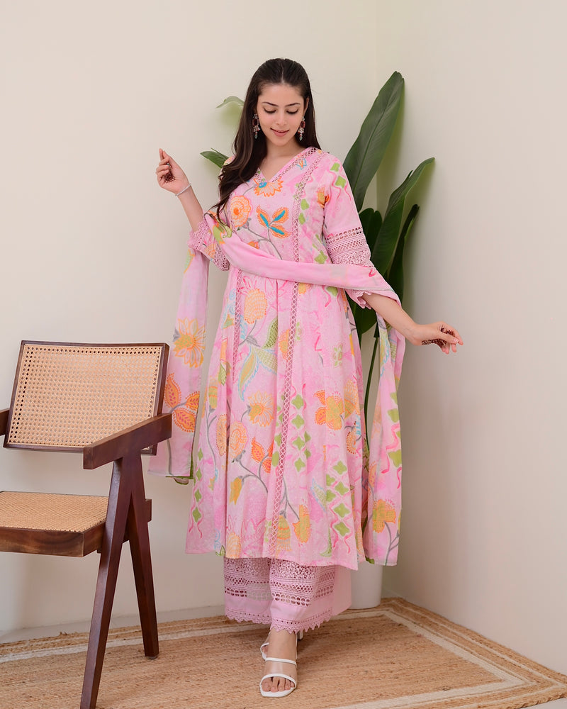 Gulbahar Pakistani Schiffli Floral A Line Suit