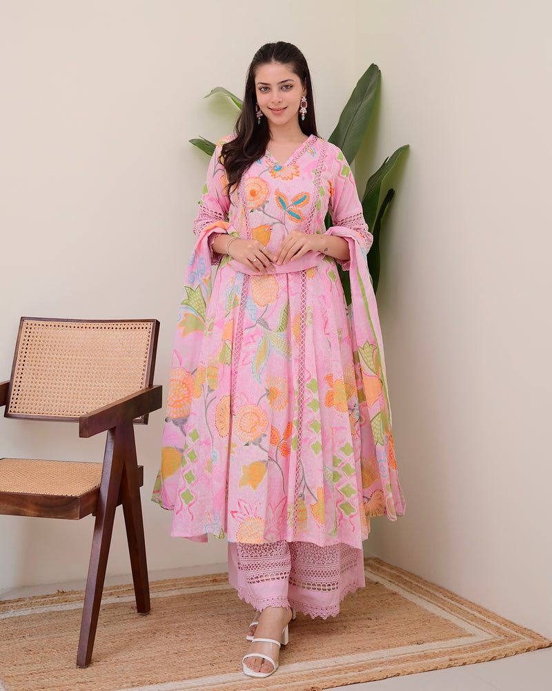 Gulbahar Pakistani Schiffli Floral A Line Suit
