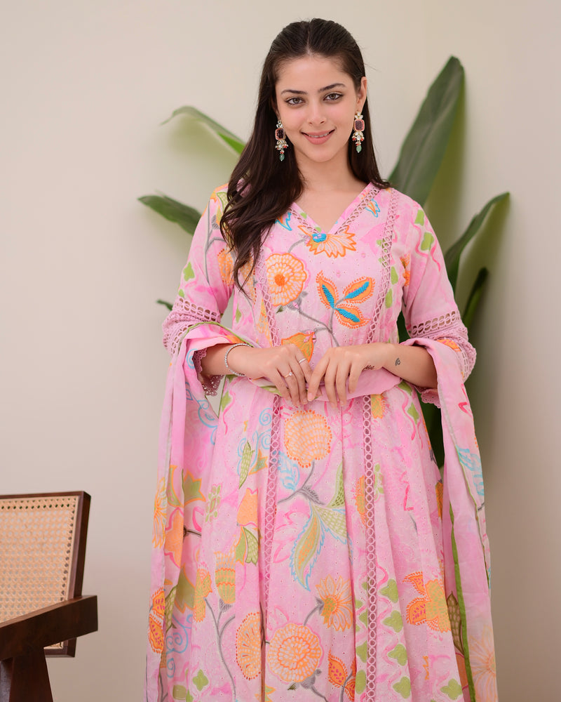 Gulbahar Pakistani Schiffli Floral A Line Suit