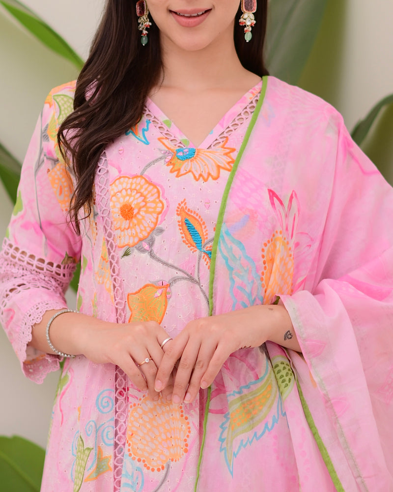 Gulbahar Pakistani Schiffli Floral A Line Suit