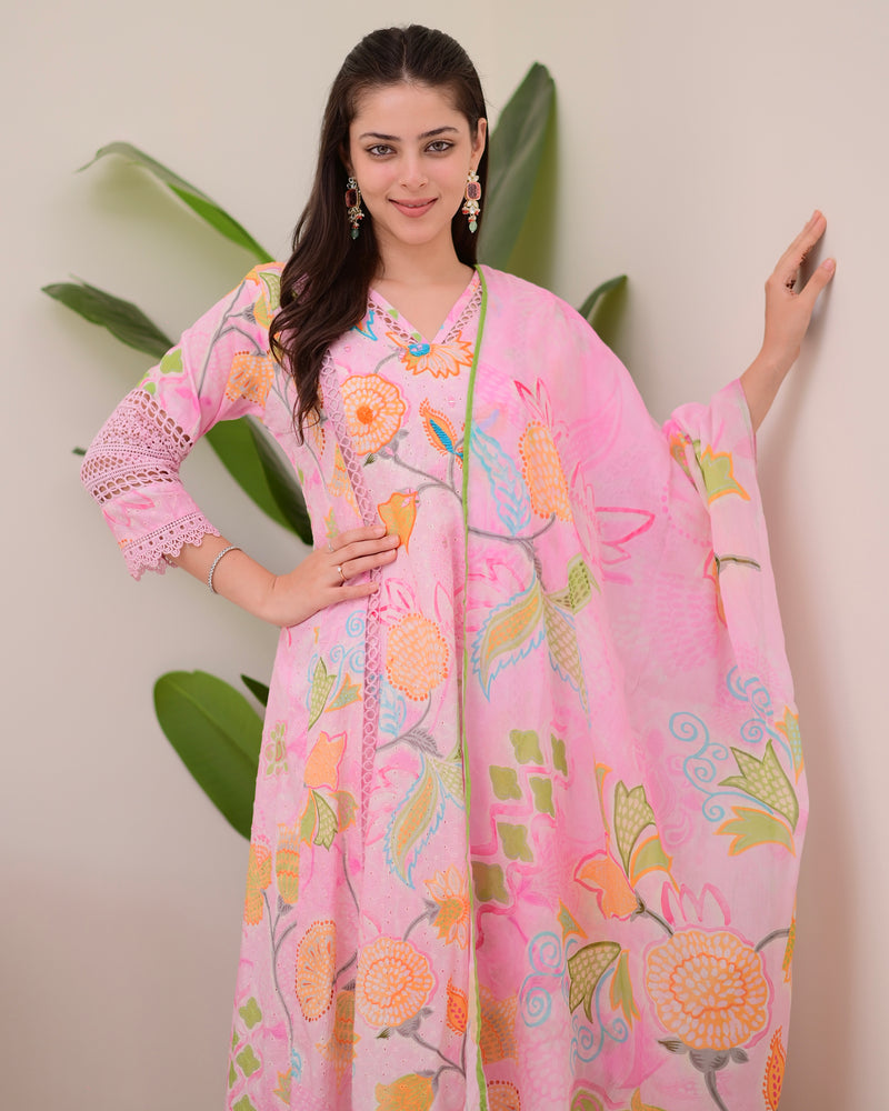 Gulbahar Pakistani Schiffli Floral A Line Suit