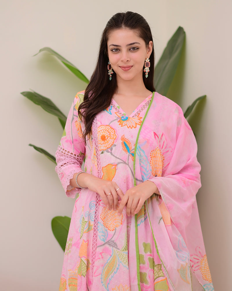 Gulbahar Pakistani Schiffli Floral A Line Suit