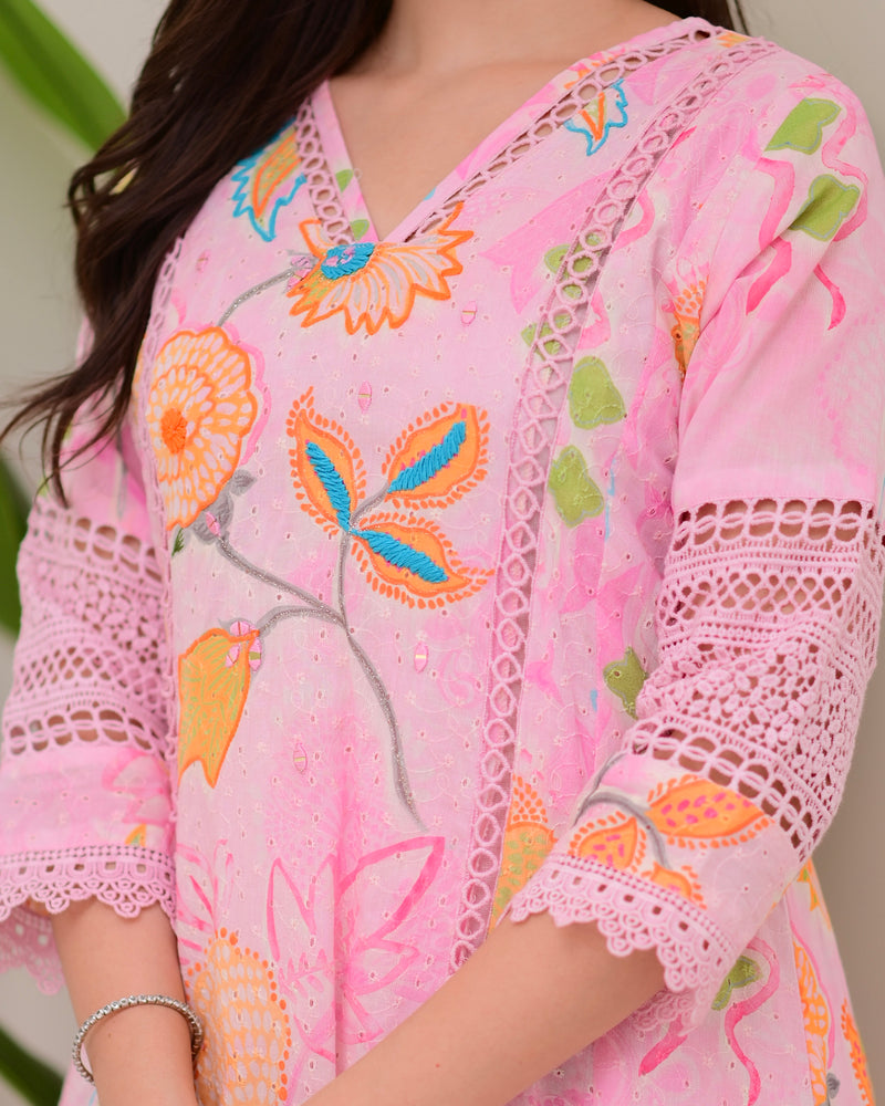 Gulbahar Pakistani Schiffli Floral A Line Suit