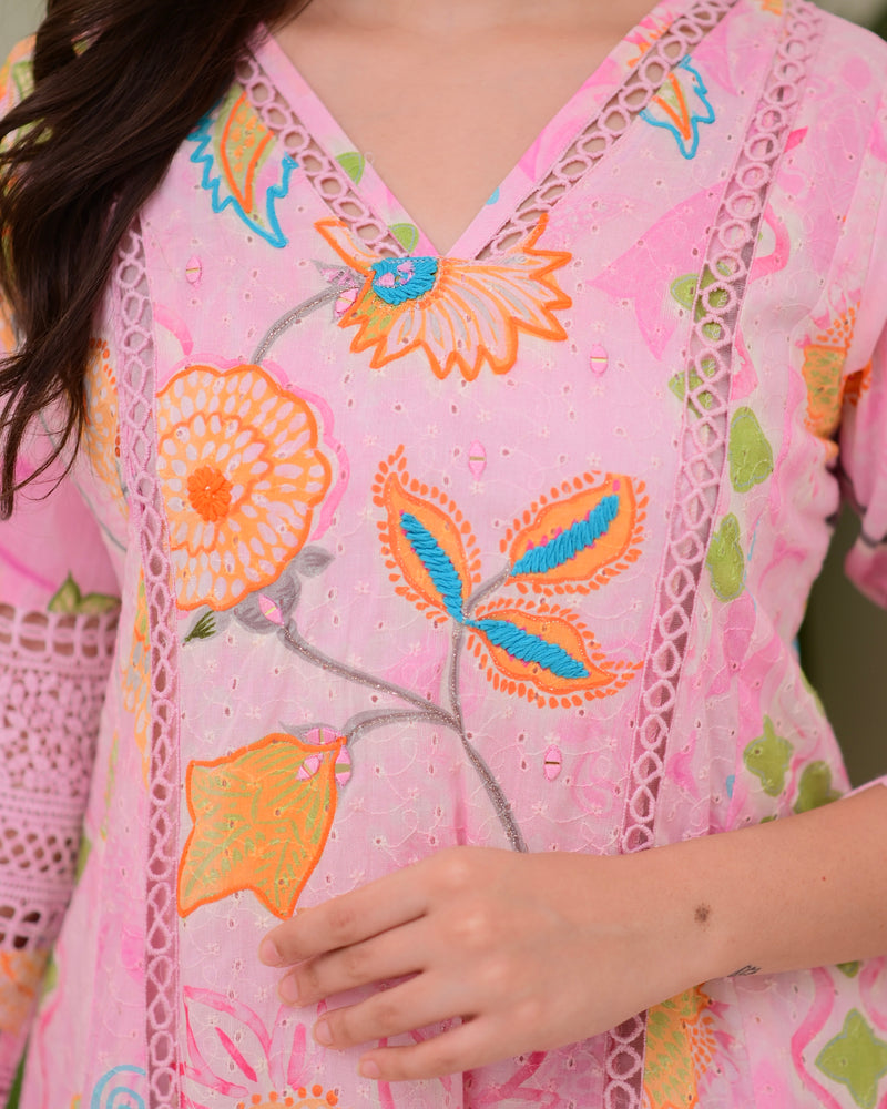Gulbahar Pakistani Schiffli Floral A Line Suit