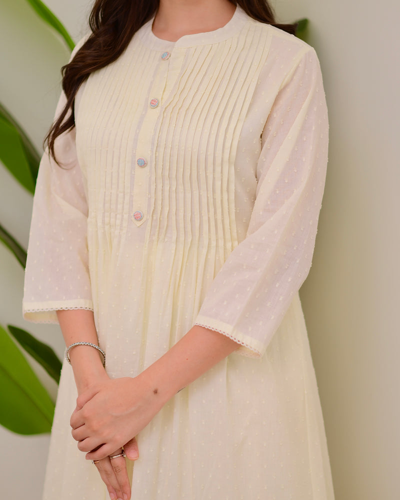 Ivory Lotus Threadwork Mul Cotton A Line Suit