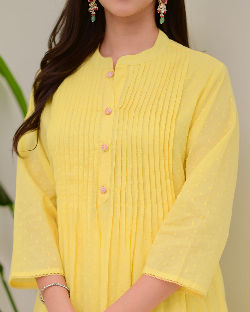 Yellow Lotus Threadwork Mul Cotton A Line Suit
