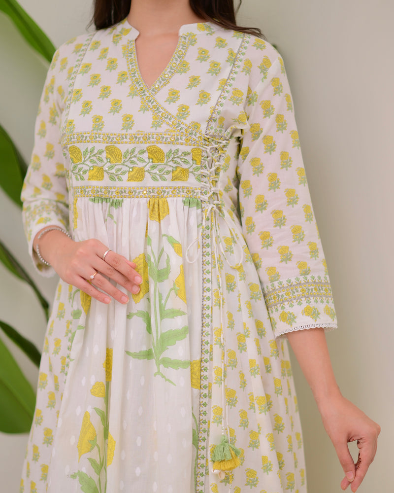 Ivory Yellow Floral Premium Cotton A Line Suit