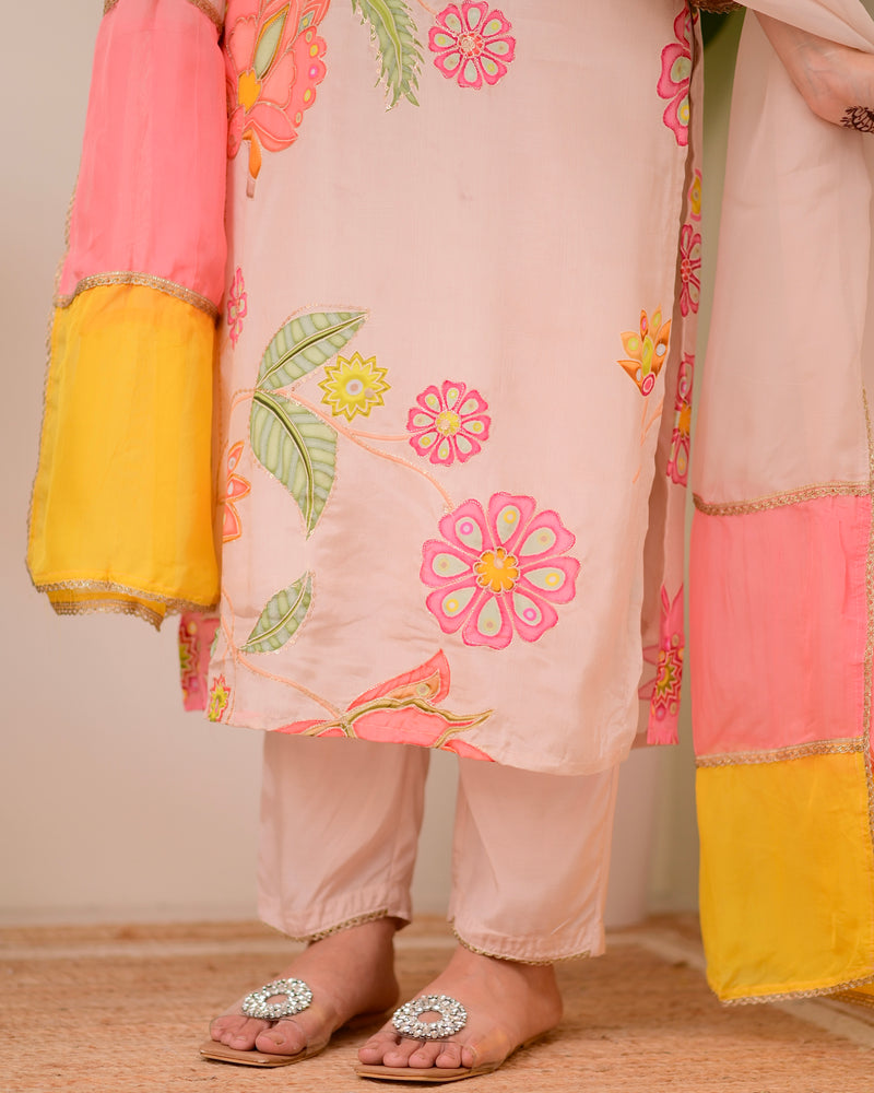 Blush Pink Bloom Handwork Crepe Suit