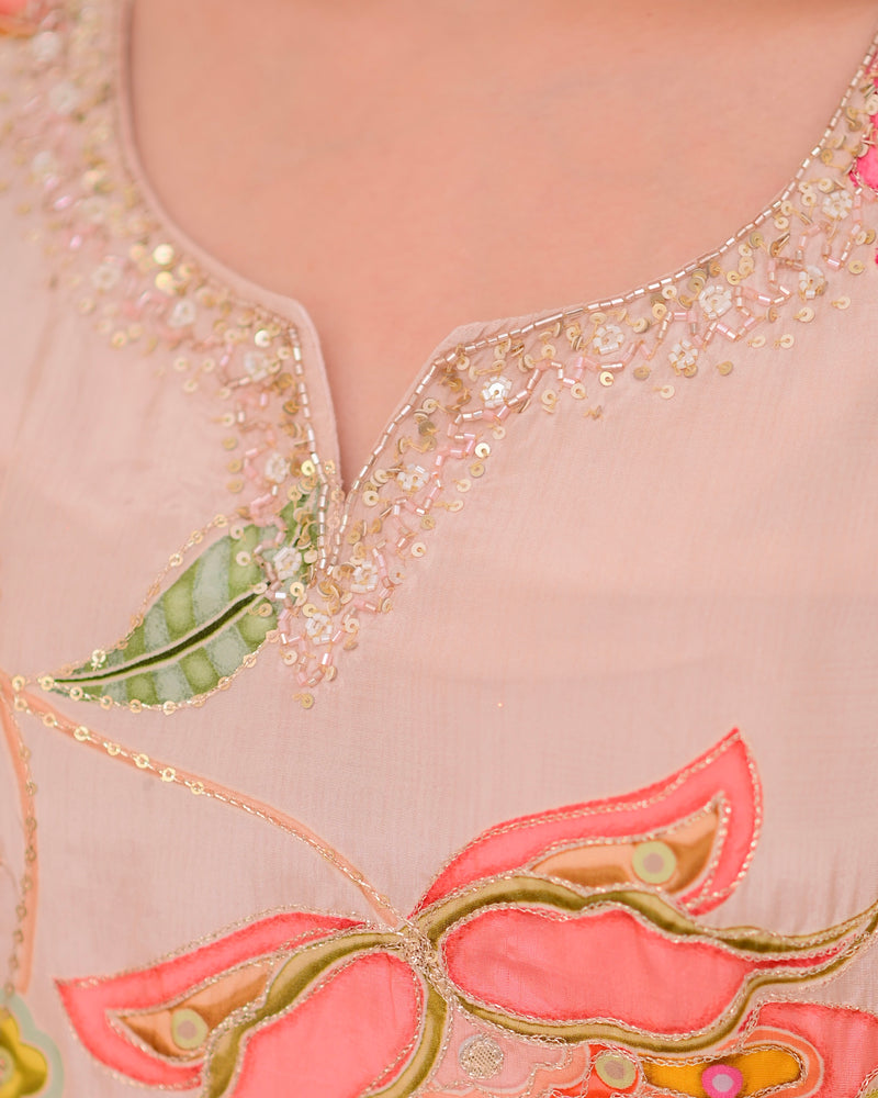Blush Pink Bloom Handwork Crepe Suit