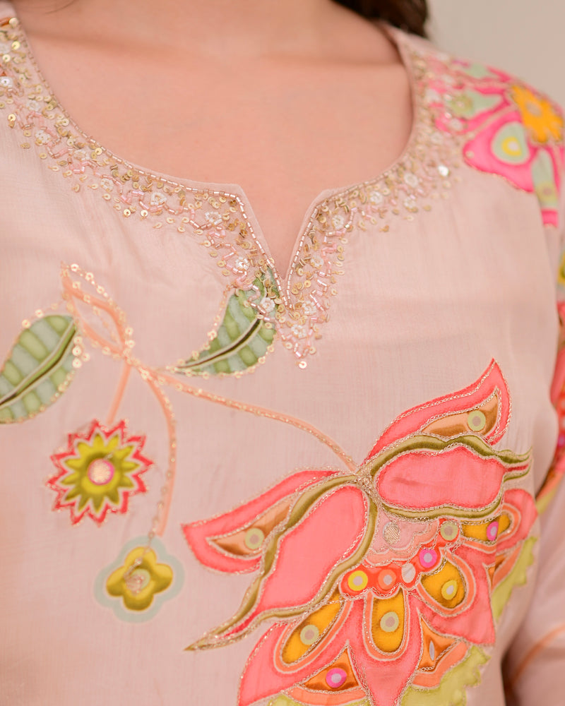 Blush Pink Bloom Handwork Crepe Suit