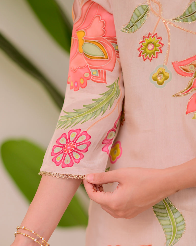 Blush Pink Bloom Handwork Crepe Suit