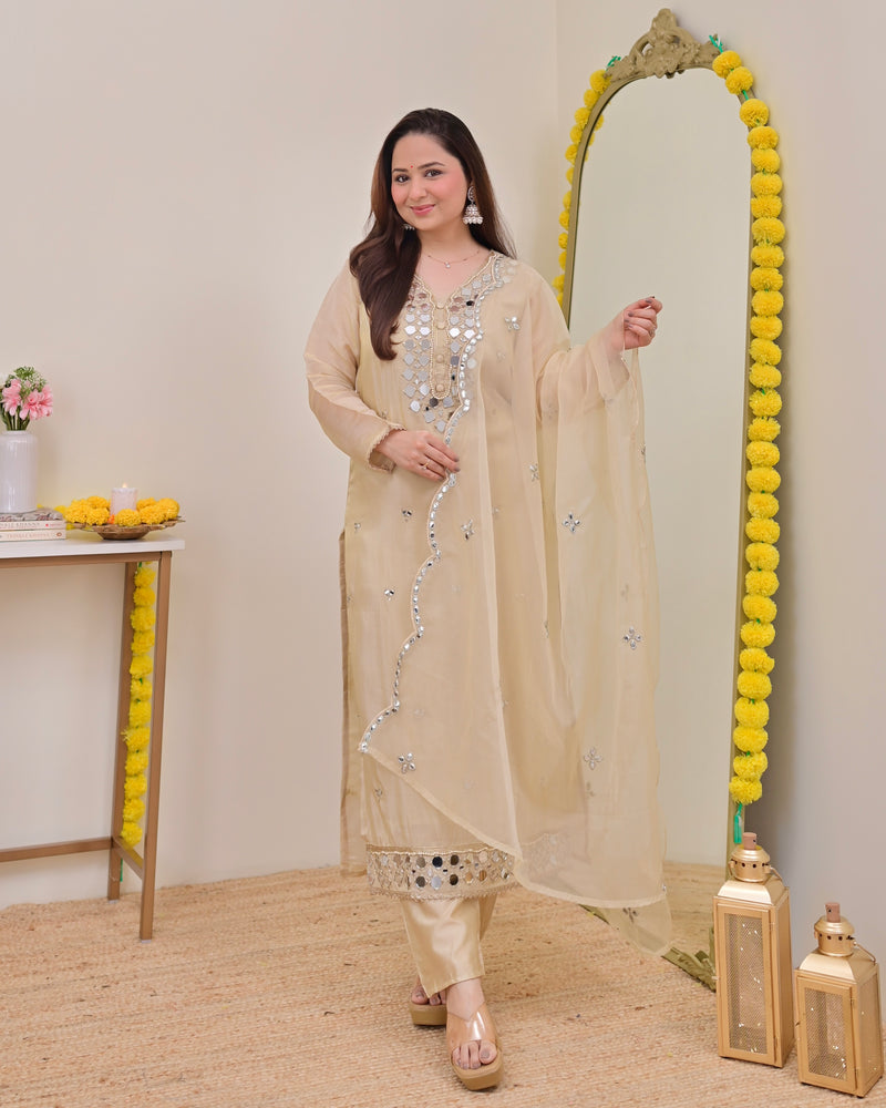 Ivory Gold Mirror Muse Shimmer Tissue Suit