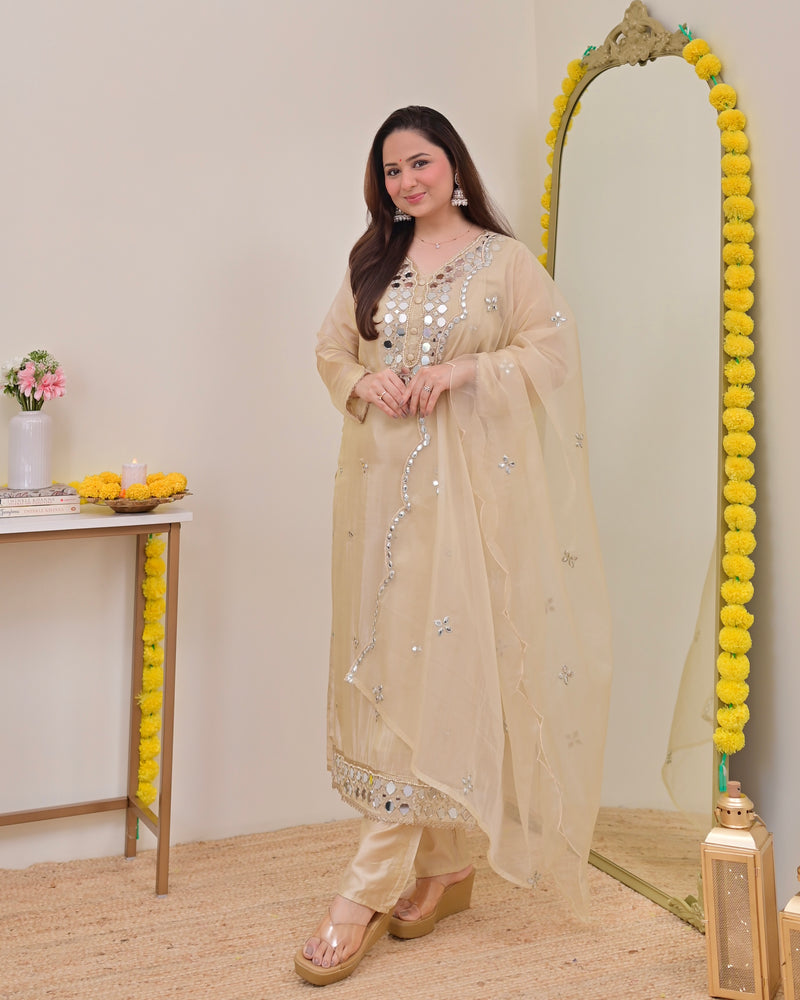Ivory Gold Mirror Muse Shimmer Tissue Suit